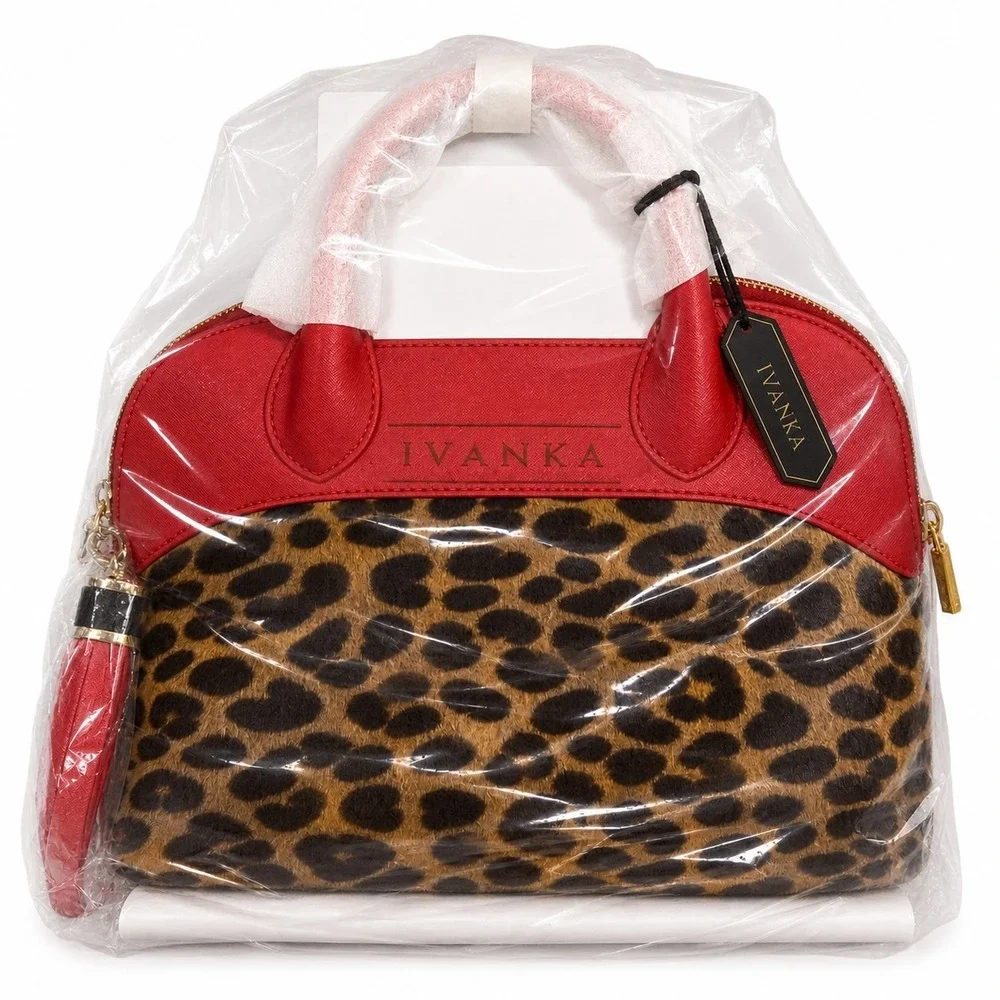 Ivanka Trump Leopard Print Red Satchel Bag